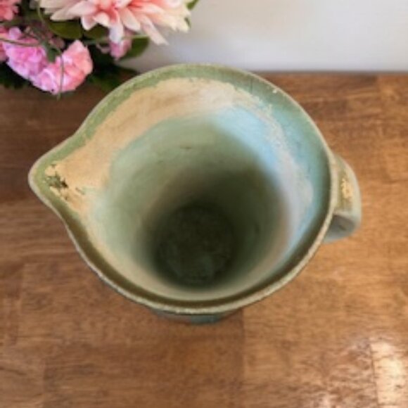 Vintage Hand Painted Pottery Pitcher England Lily of the Valley Green Brown 1950 - Picture 4 of 8